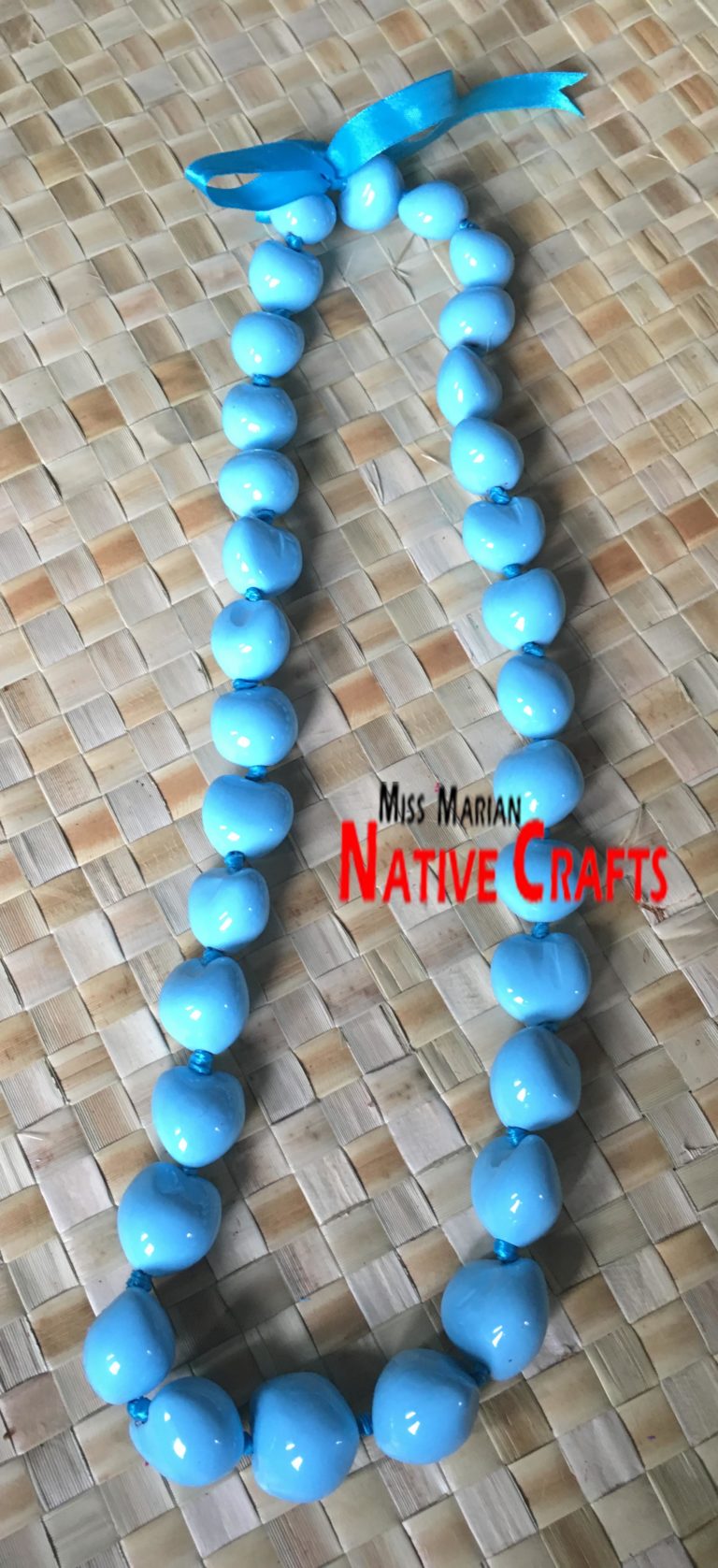 Light Blue Kukui Nuts Leis Miss Marian Native Crafts